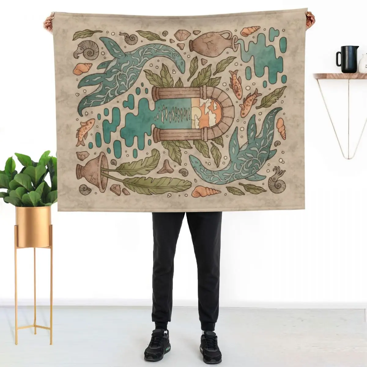 Paradise Panthalassa Natural History Ocean Fantasy Art Throw Blanket Men's Soft Warm Throw Blanket for Couch