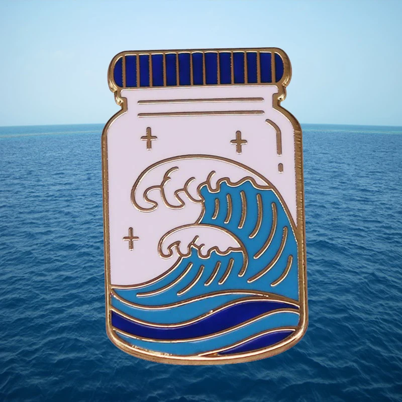 Great Wave In Jar Enamel Pin Magic Ocean Potion Waves Badge Brooch Fantasy Adventure Travel Summer Surf Surfing Jewelry