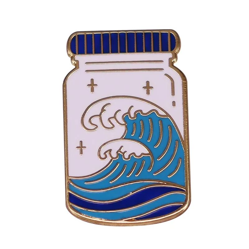 Great Wave In Jar Enamel Pin Magic Ocean Potion Waves Badge Brooch Fantasy Adventure Travel Summer Surf Surfing Jewelry