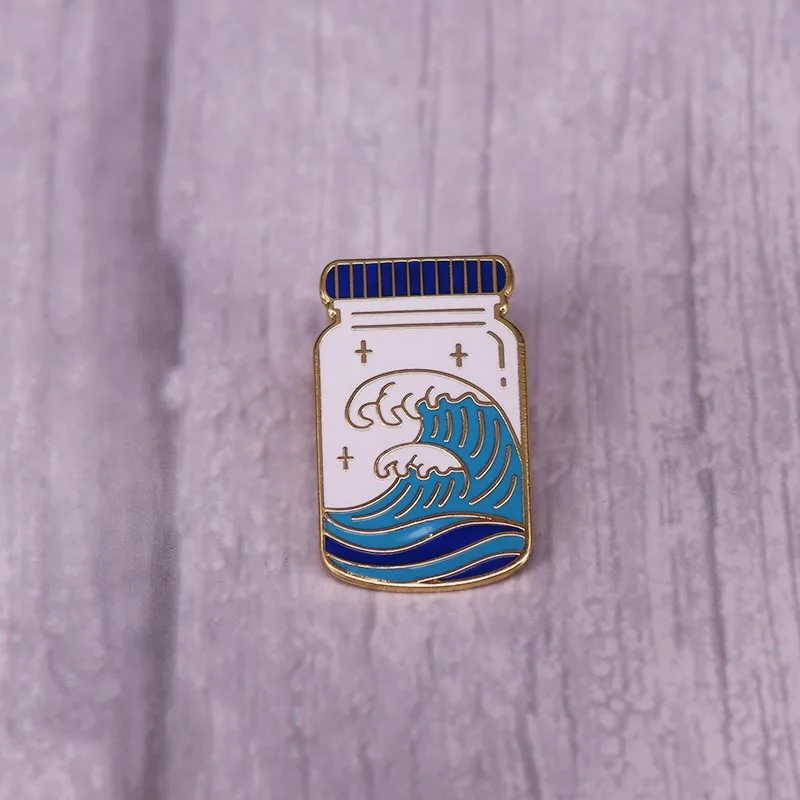 Great Wave In Jar Enamel Pin Magic Ocean Potion Waves Badge Brooch Fantasy Adventure Travel Summer Surf Surfing Jewelry