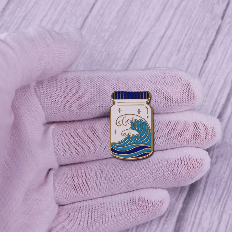 Great Wave In Jar Enamel Pin Magic Ocean Potion Waves Badge Brooch Fantasy Adventure Travel Summer Surf Surfing Jewelry