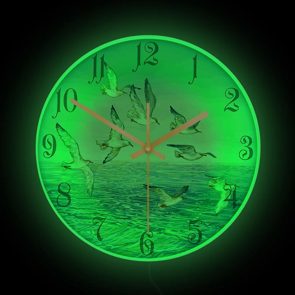 Fantasy Landscape Flying Seagulls Painting Printed Wall Clock Home Decor Seagull Above The Sea Ocean Scenery Silent Wall Clock