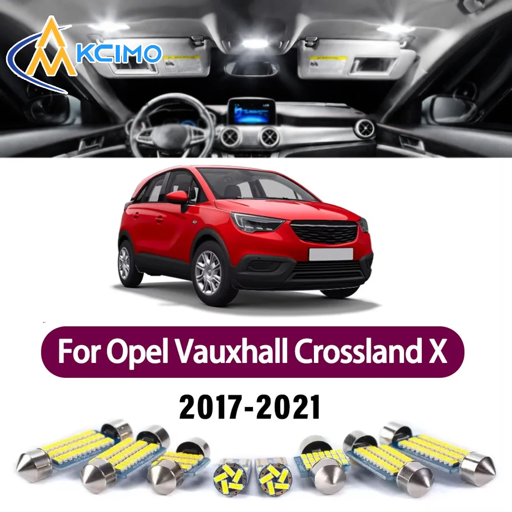 Energy Saving & Safer LED Interior Light Kit For Opel Vauxhall Crossland X 2017-2021Dome Map Lamp White Blue Car Accessories