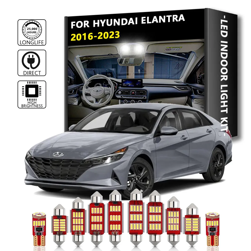 10Pcs For Hyundai Elantra MK6 VI 6 2016 2017 2018 2019 2020 2021 2022 2023 Car LED Bulb Interior Reading Trunk Light Kit