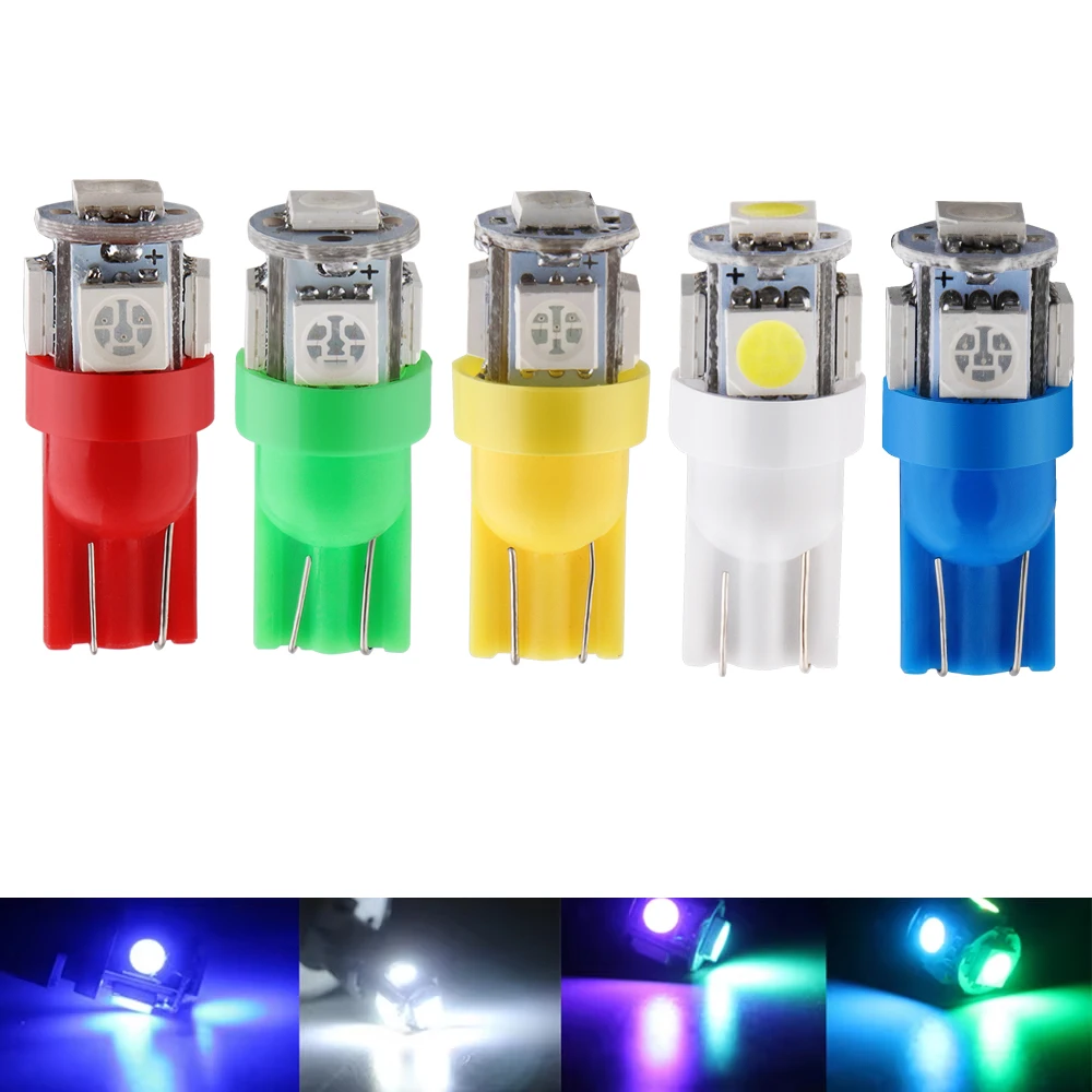 10Pcs T10 W5W 158 192 194 168 5050 SMD 5 LED Car Wedge Side Light Interior Reading Dome Lamp Trunk License Plate Light 12V 24V