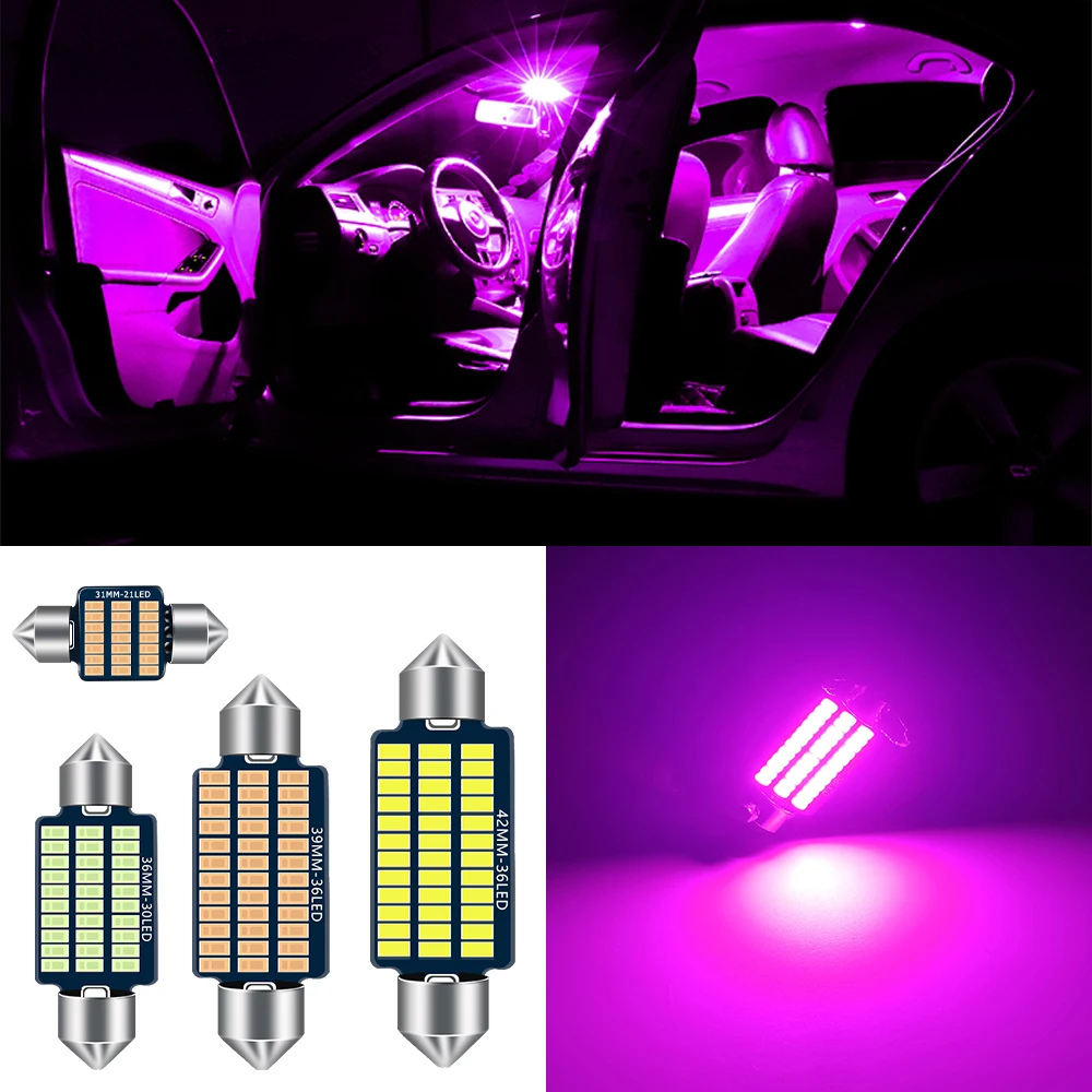 1PC Car Interior Light Purple LED Reading Lights 12V Dome Lamp Aluminum Vehicles Bulb Auto Accessories 2025 31mm 36mm 39mm 42mm