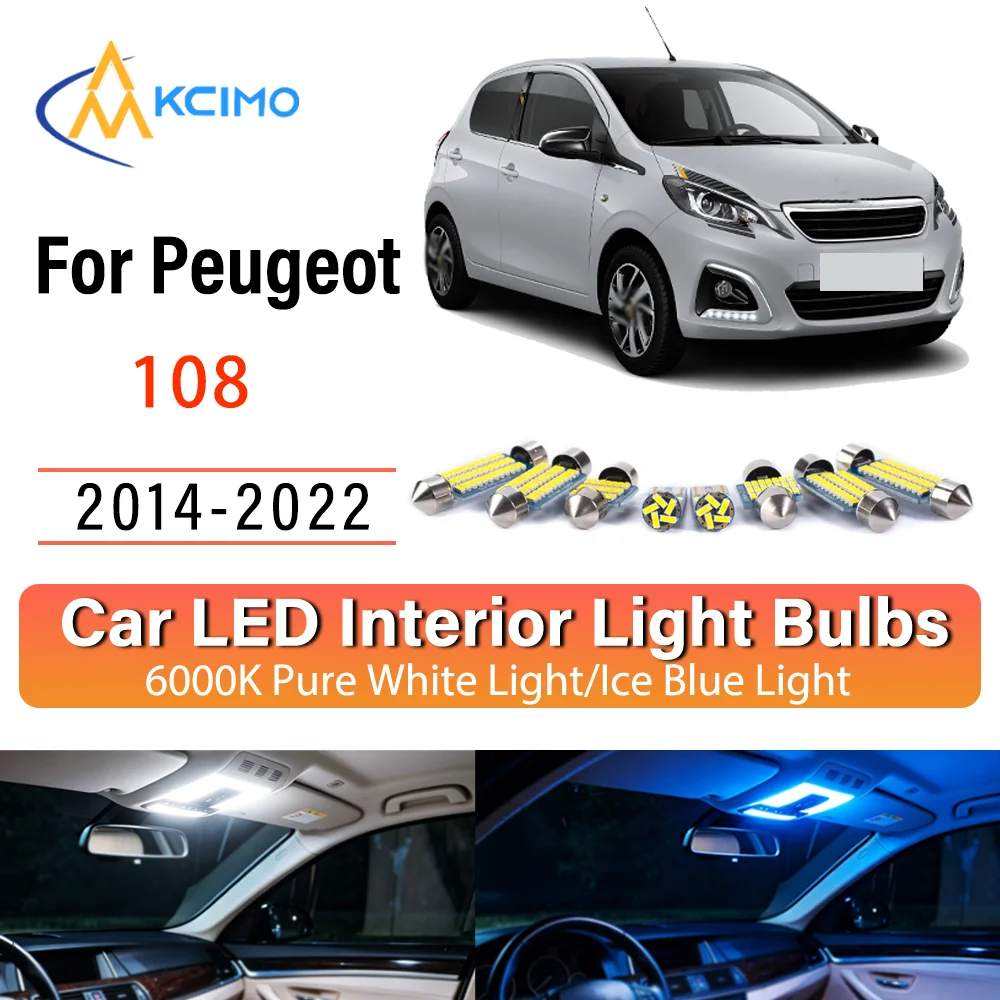 For Peugeot 108 2014-2022 Wire-Free Steady Illuminating LED Car Interior Bulb Refit Pack Direct Fit Overhead Reading Cargo