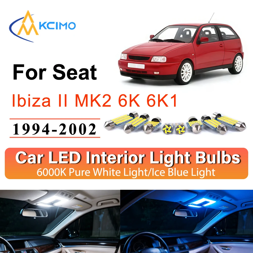For Seat Ibiza II MK2 6K 6K1 1994-2002 Car Interior LED Lighting Kit No Wiring Dome Map Footwell Dash Light Auto Accessories