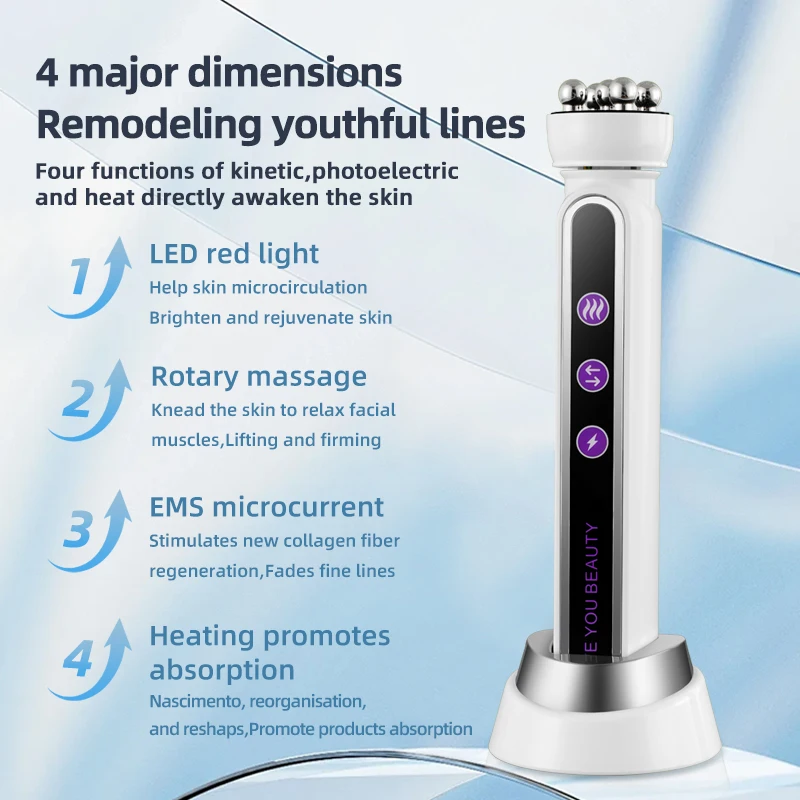 EMS Microcurrent Facial Heating RF LED Photon Pulling Electric Rotating Roller Massage Face Lifting Beauty Device