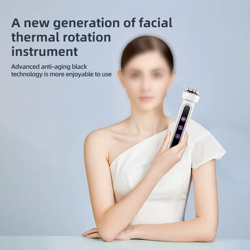 EMS Microcurrent Facial Heating RF LED Photon Pulling Electric Rotating Roller Massage Face Lifting Beauty Device