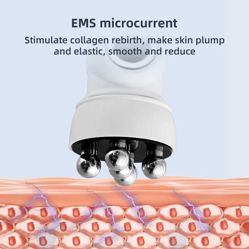 EMS Microcurrent Facial Heating RF LED Photon Pulling Electric Rotating Roller Massage Face Lifting Beauty Device