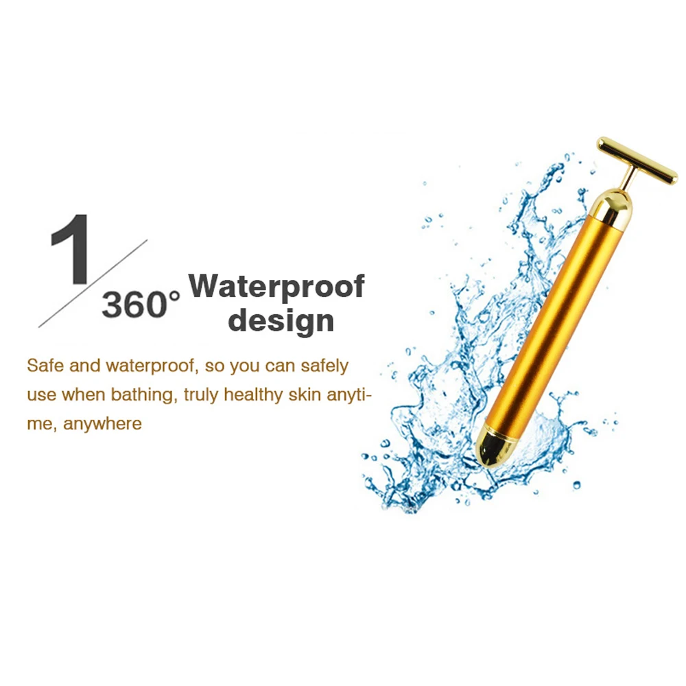 24k Gold Facial Wrinkle Lift Bar T-shaped Slimming Face Care Vibration Beauty Equipment Thin Facial Roller Massager Energy Bar