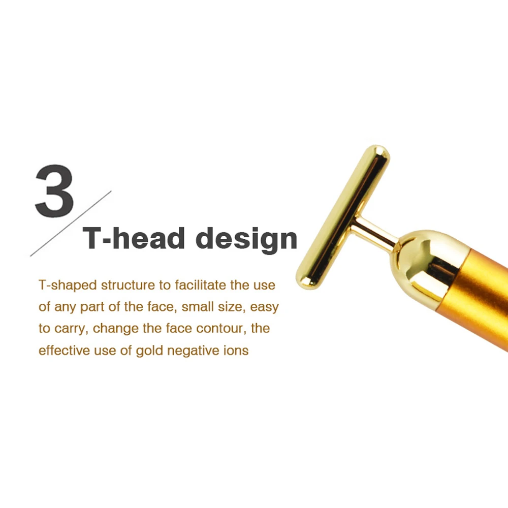 24k Gold Facial Wrinkle Lift Bar T-shaped Slimming Face Care Vibration Beauty Equipment Thin Facial Roller Massager Energy Bar