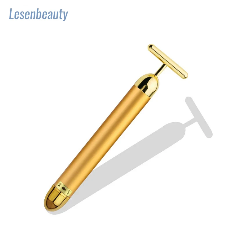 24k Gold Facial Wrinkle Lift Bar T-shaped Slimming Face Care Vibration Beauty Equipment Thin Facial Roller Massager Energy Bar
