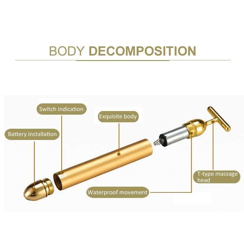 24k Gold Facial Wrinkle Lift Bar T-shaped Slimming Face Care Vibration Beauty Equipment Thin Facial Roller Massager Energy Bar