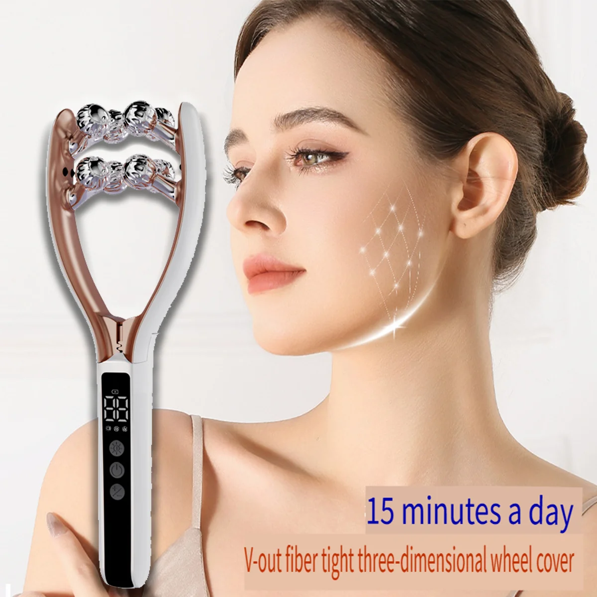 EMS Microcurrent Facial Massager, V-Shape Lifting Roller with Red & Blue Light Therapy for Face Lifting