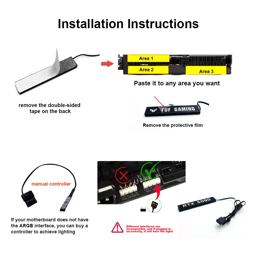 Video Card Lighting Panel For RTX 5090 5080 4090,MOD GTX ROG 3060ti 4080 GPU Side ARGB Plate,Gamer Cabinet Faith Lamp AURA SYNC