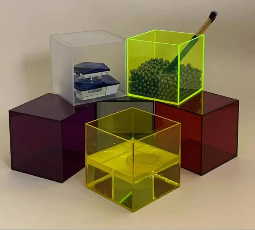 Colorful Acrylic Five-Sided Display Box, Figure Display Stand, Toy Storage Box, Stacking Photography, Photo Props Decorations