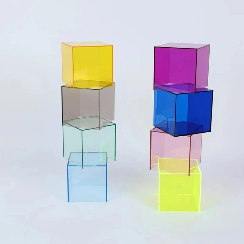 Colorful Acrylic Five-Sided Display Box, Figure Display Stand, Toy Storage Box, Stacking Photography, Photo Props Decorations