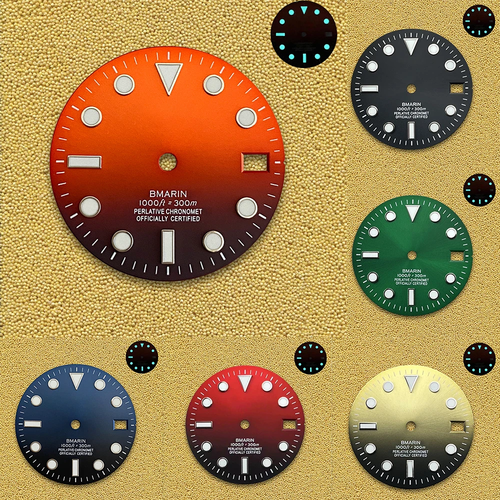 28.5mm S Logo Dial Latest styles For NH35NH36 Movement Green Luminous Diving Surface Modification repair Accessories