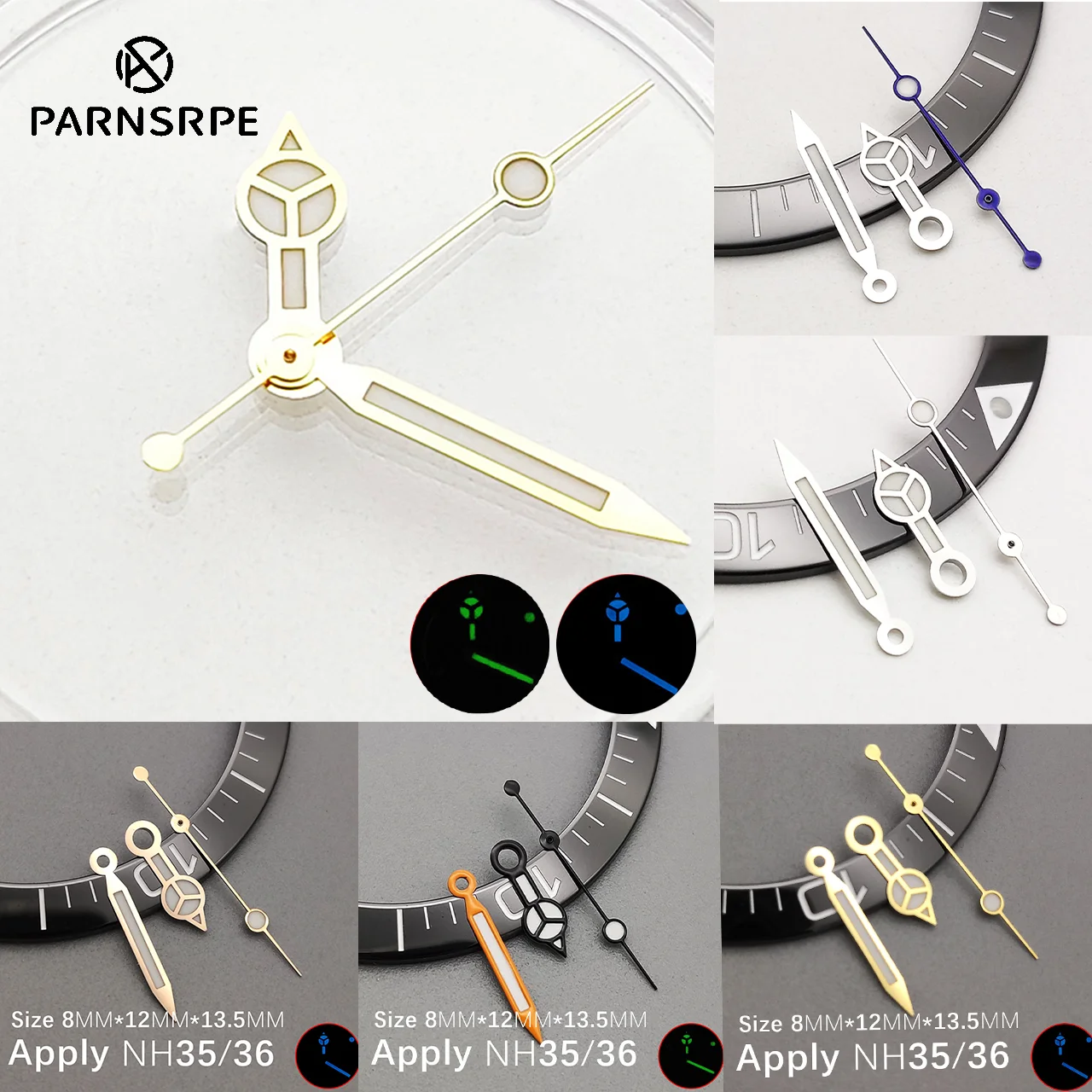 Blue Green Dual Luminous Watch Hands Diver Style DIY Mod Replacement Parts Fits NH35 NH36 Movement For Seiko Submariner Watch