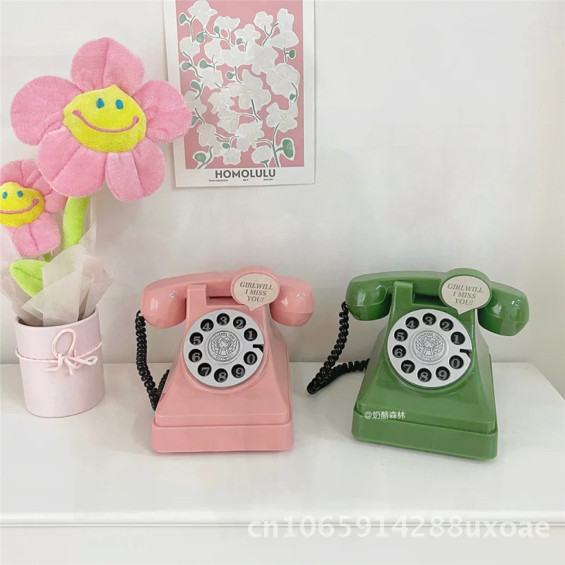 Pink Girly Telephone Piggy Bank Ins Style Heart Ornament Photography Prop Room Decor Birthday Gift Idea Summer Green Retro Red