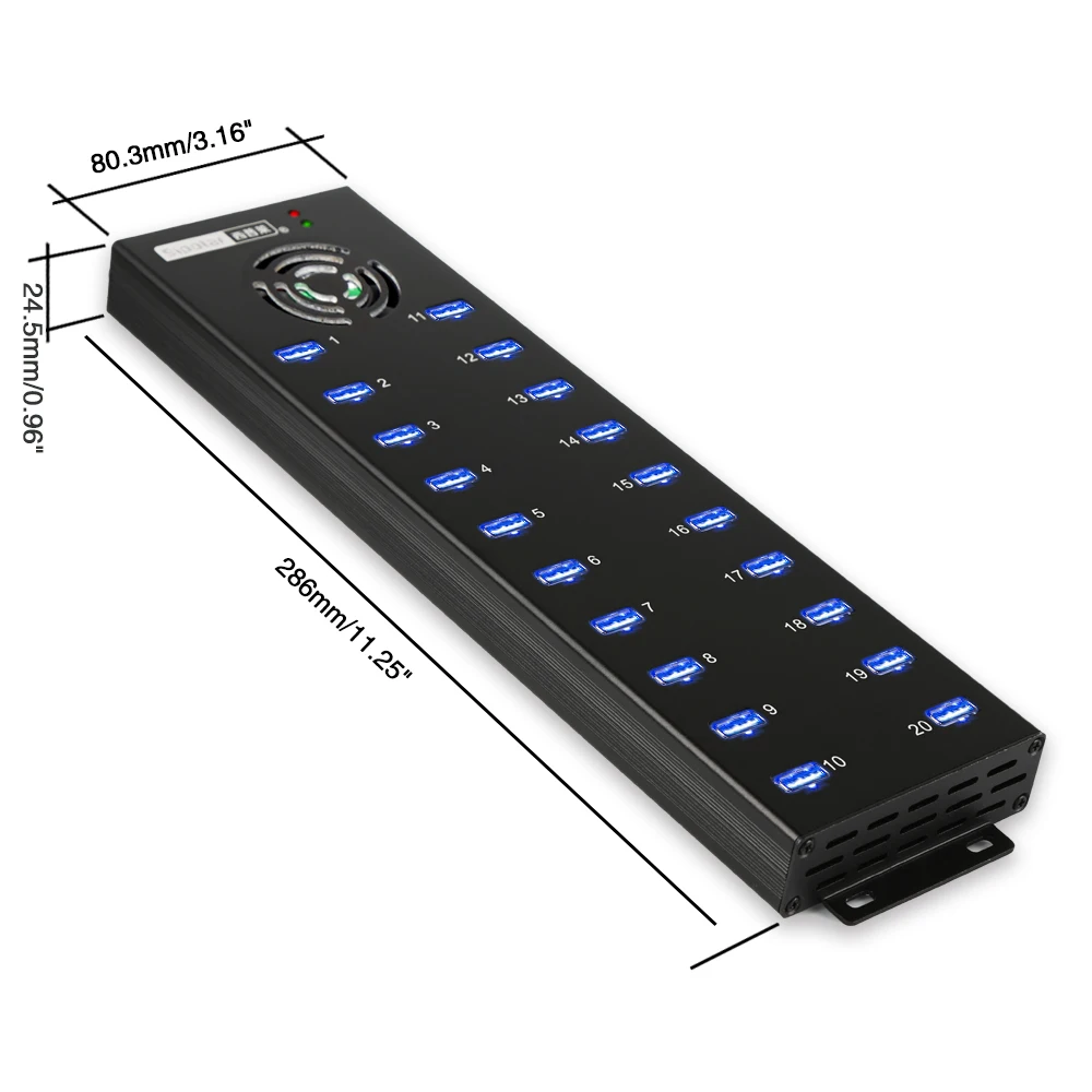 Sipolar A-805P 20 Port Usb Hub Charging and Data Syncs Usb Por Hub with 12V 10A Powered Adapter for Cell Phones Tablet