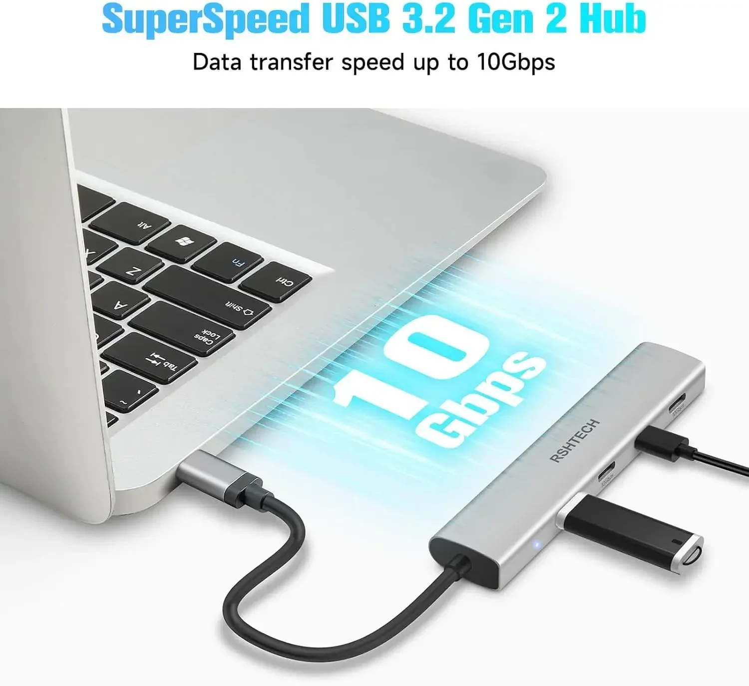 RSHTECH USB C Hub USB 3.2 Hub 10Gbps 4-Port USB-C Splitter Portable Aluminum USB Type C Adapter for MacBook Thunderbolt Laptop