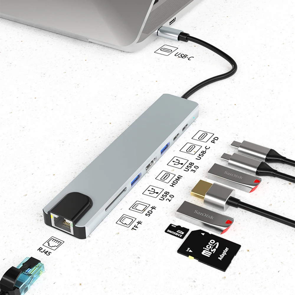 USB C HUB Type C Splitter To HDMI-4K Docking Station Laptop Adapter With PD SD TF RJ45 thunderbolt 3 For Macbook Air M1 iPad Pro
