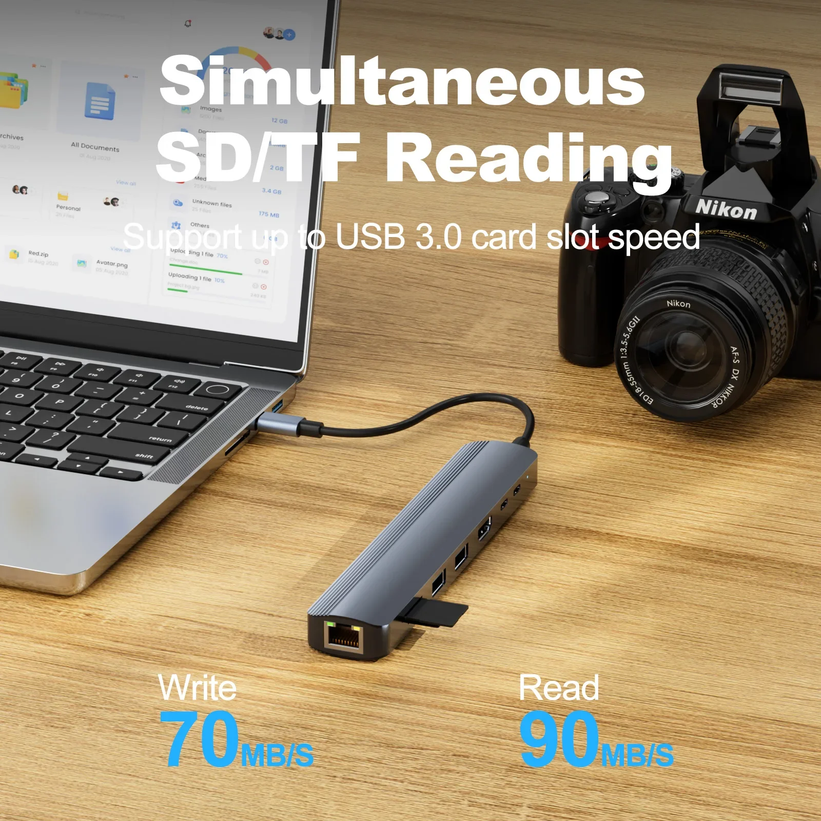 8 in 1 USB C Hub with 4K 60Hz HDTV 1Gbps Ethernet 100W Power Delivery SD/TF Card Slots USB 3.0*3 5Gpbs Data Ports for MacBook