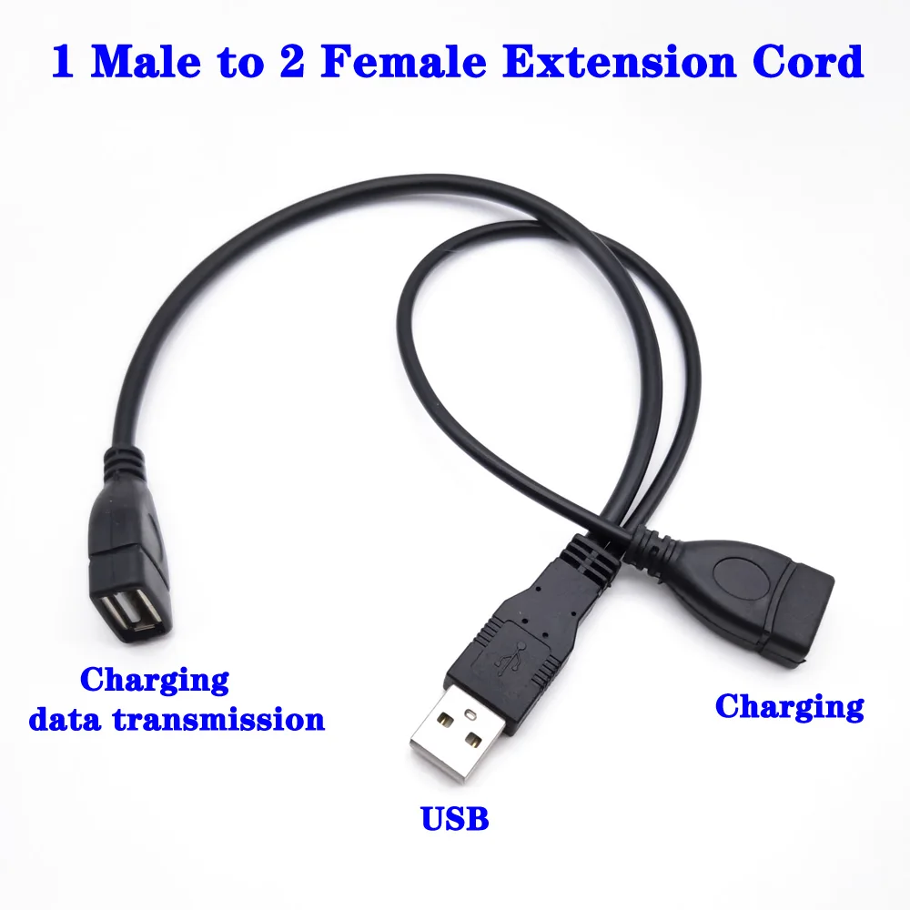 1Pcs USB 2.0 A Y Cable 1 Male To 2 Dual USB Female Data Hub Power Adapter One To Two Charging Power Cable Cord Extension Cable