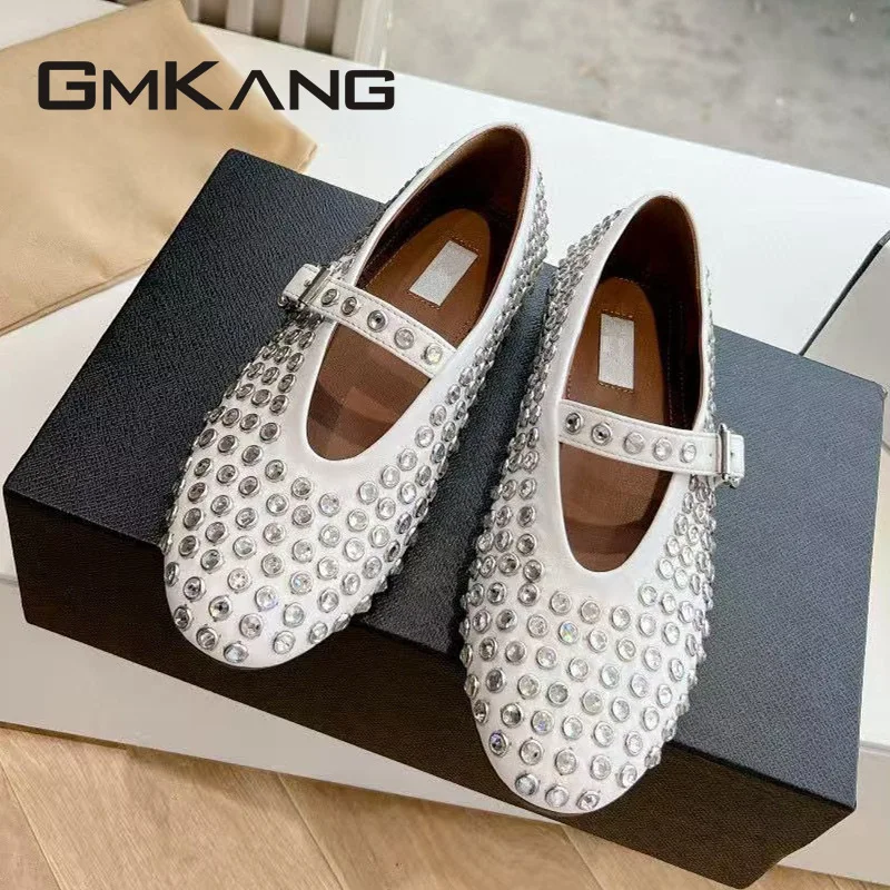 Women's Studded Mary Jane Ballet Flats, Suede Round Toe Buckle Casual Shoes