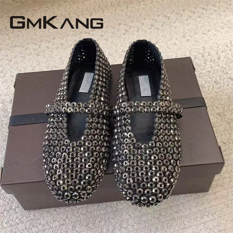 Women's Studded Mary Jane Ballet Flats, Suede Round Toe Buckle Casual Shoes