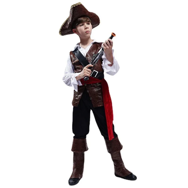 Halloween Costume Boys Pirate Cosplay Pirate Captain Jack Sparrow Kids Children Purim Christmas Party Luxury Buccaneer Outfits R