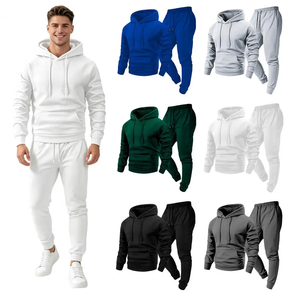 Hoodie Pants Two Piece Set for Men, Sports Hooded Sweatshirt & Drawstring Sweatpants Fall Winter Versatile Daily Commuter Set
