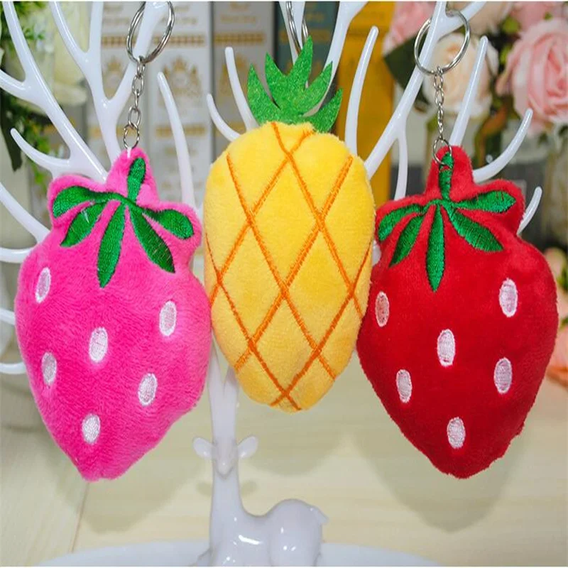 Mini Fruit Plush Toy - Cute Strawberry Pineapple Small Pendant PP Cotton Kids Playmate Ornaments Gift for Girls