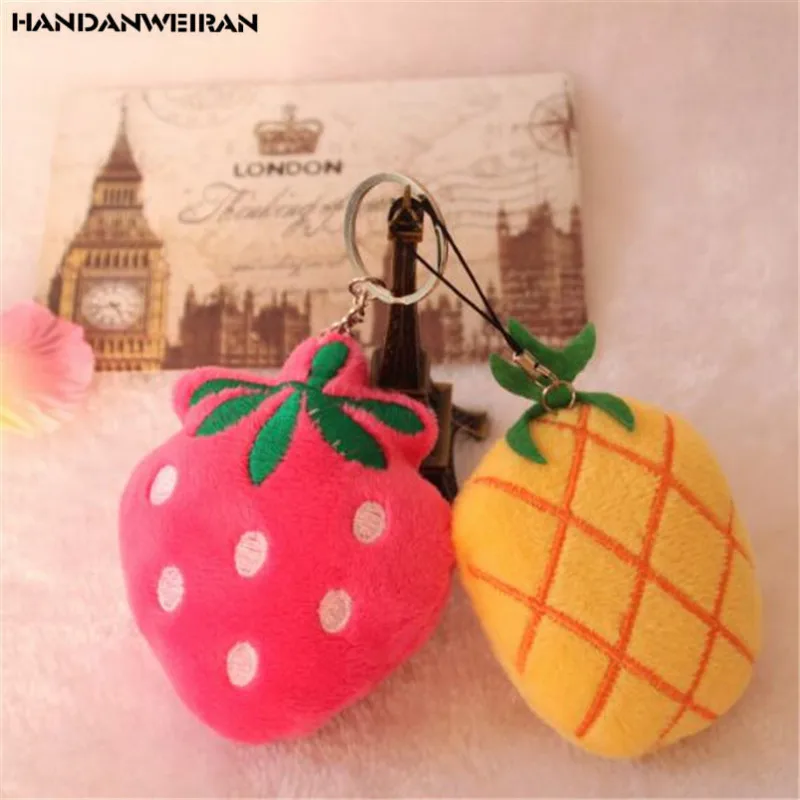 Mini Fruit Plush Toy - Cute Strawberry Pineapple Small Pendant PP Cotton Kids Playmate Ornaments Gift for Girls