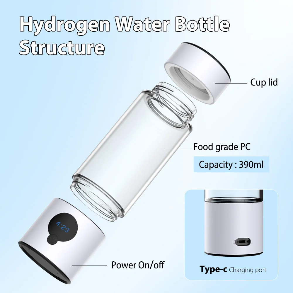 SUYZEKO Hydrogen Water Cup High-Concentration H2 Generator Portable Hydrogen Bottle Pet Drinking Fruit Cleaner Home Health Care
