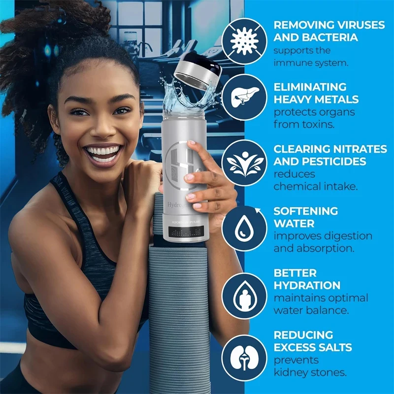9000 PPB Hydrogen Water Bottle Generator Portable 3-in-1 Ionizer with Universal Adapter for Home Hydration