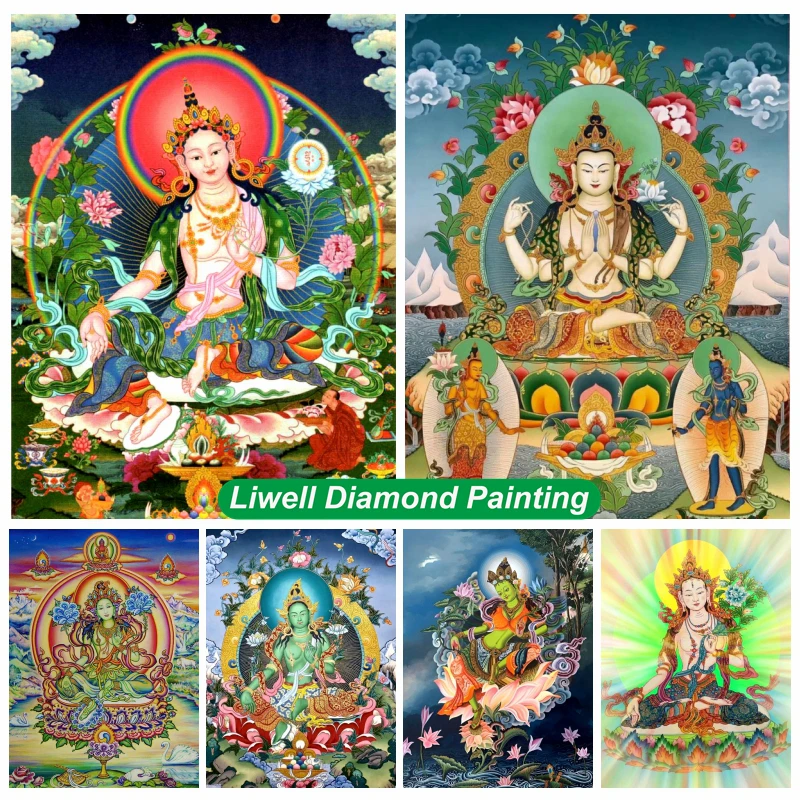 Tara Buddha Full Diamond Painting Thangka Art Green Religion Buddhism Mandalas Crystal Cross Stitch Handcraft Mosaic Home Decor
