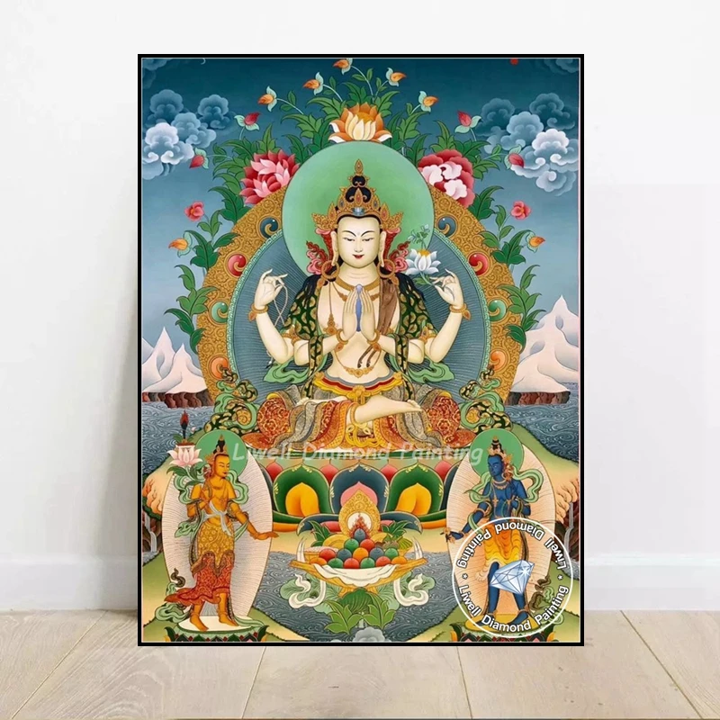 Tara Buddha Full Diamond Painting Thangka Art Green Religion Buddhism Mandalas Crystal Cross Stitch Handcraft Mosaic Home Decor