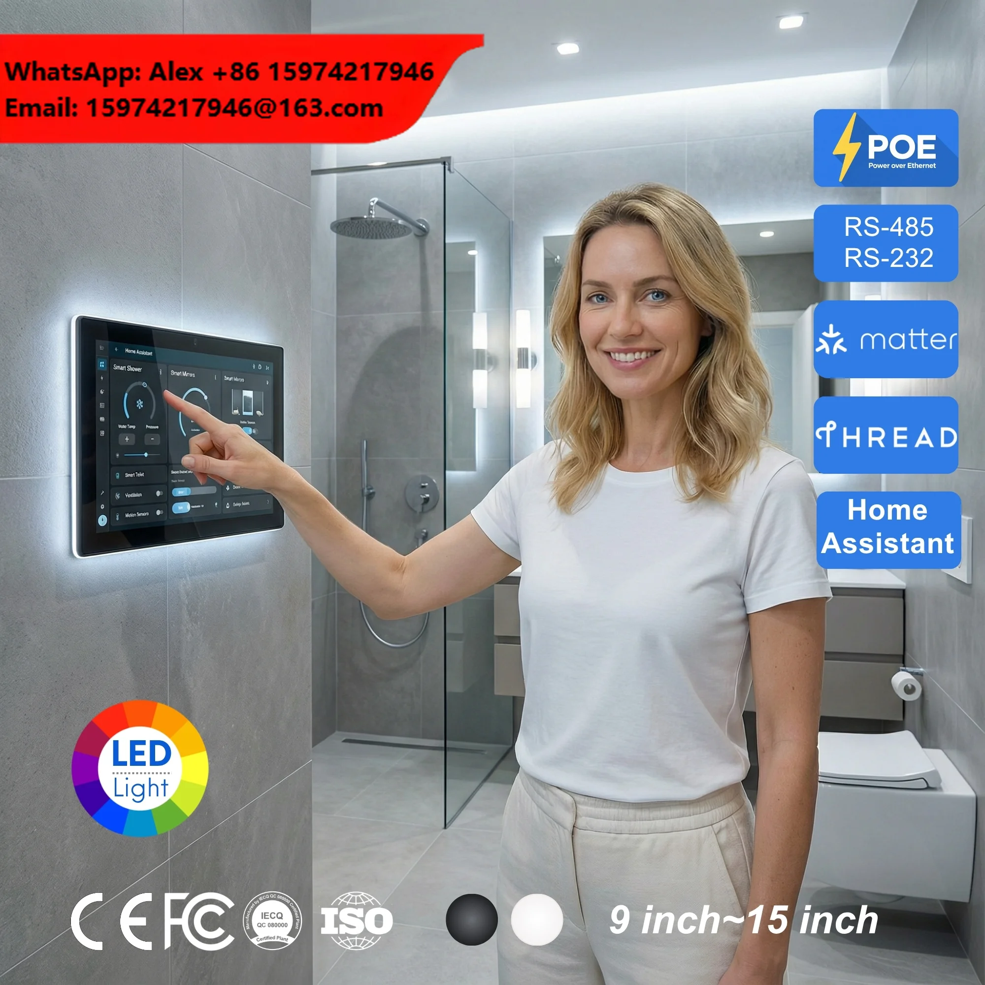 15.6 Inch Android 14 RK3576S Smart Home Hub Matter Thread POE Wall Mount Touch Screen Panel With RJ45 RS485 I/O Port HMI Tablet