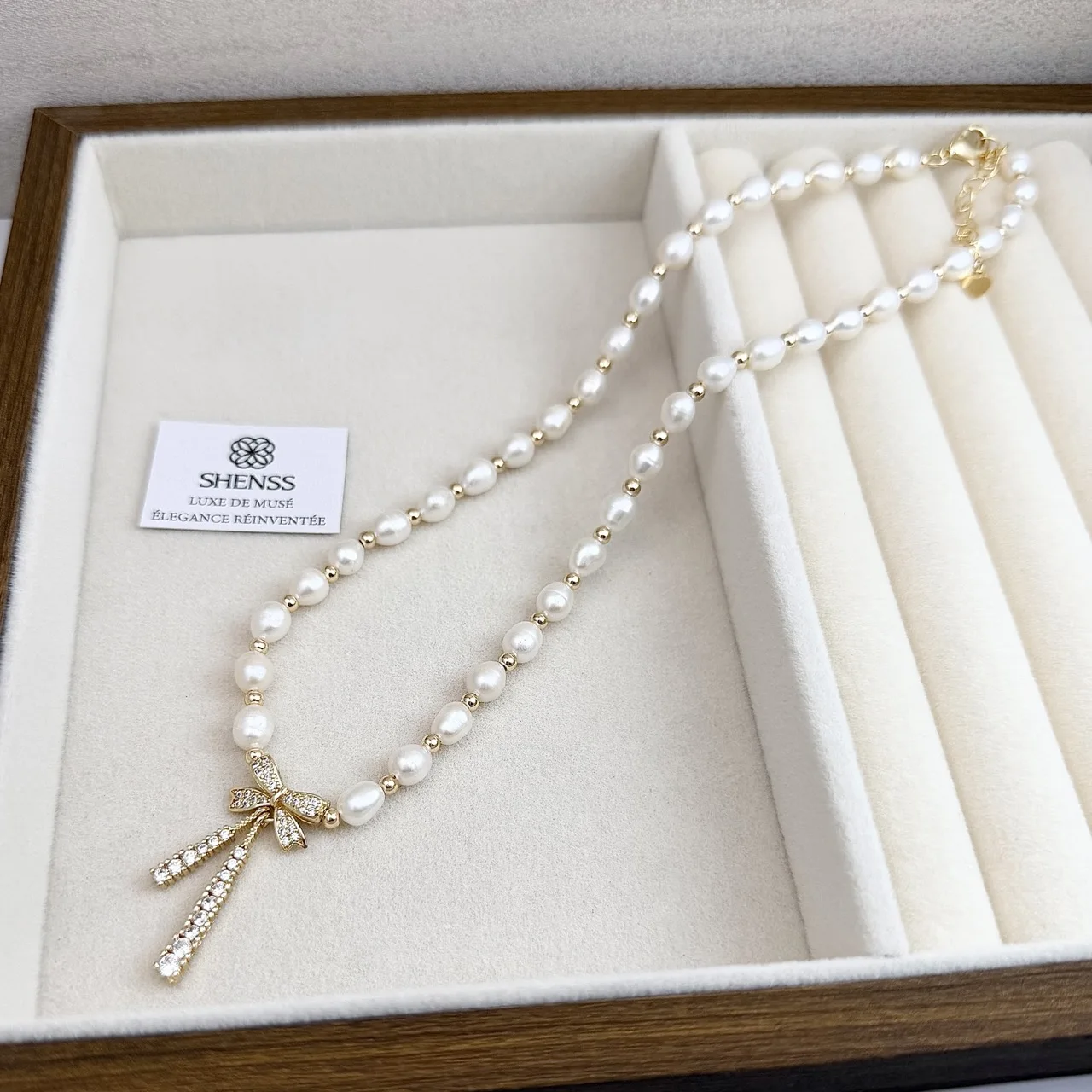 Natural Rice-Shaped Pearl Bowknot Necklace Bracelet Earrings Set Light Luxury Minimalist High-End Temperament Versatile Jewelry