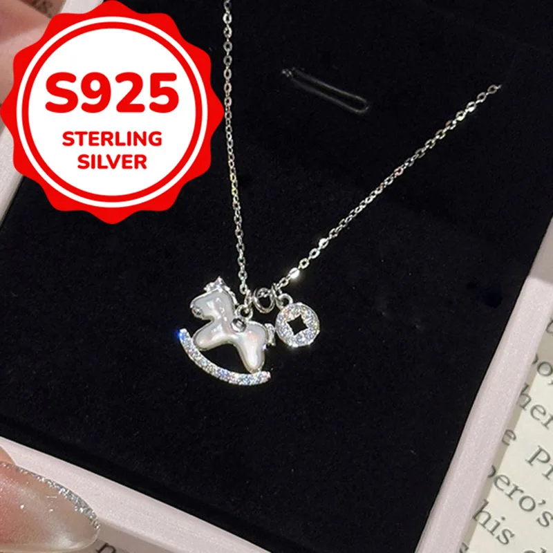 925 sterling silver versatile daily temperament, light luxury synthetic zircon pony necklace, elegant and cute collarbone chain