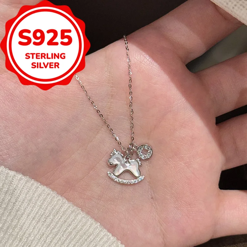 925 sterling silver versatile daily temperament, light luxury synthetic zircon pony necklace, elegant and cute collarbone chain