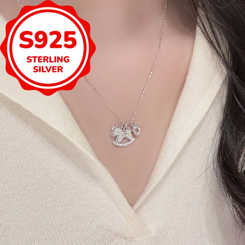 925 sterling silver versatile daily temperament, light luxury synthetic zircon pony necklace, elegant and cute collarbone chain