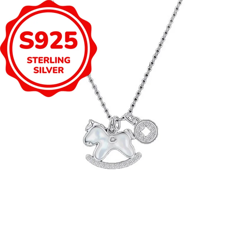 925 sterling silver versatile daily temperament, light luxury synthetic zircon pony necklace, elegant and cute collarbone chain