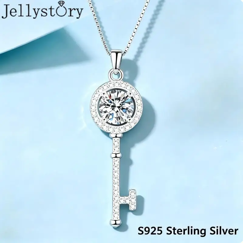 S925 Sterling Silver Moissanite Key Necklace for Women Fashion Classic Pendant Light Luxury Temperament Clavicle Chain Jewelry