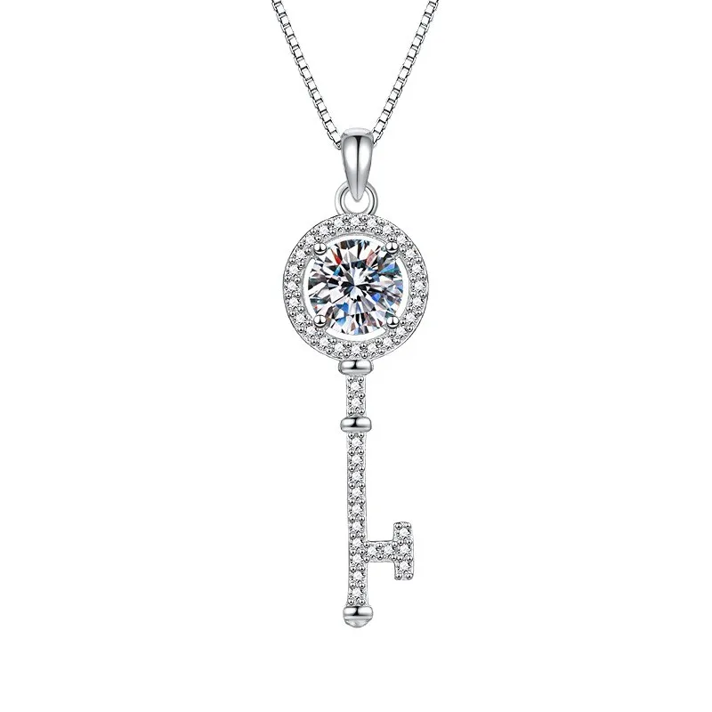 S925 Sterling Silver Moissanite Key Necklace for Women Fashion Classic Pendant Light Luxury Temperament Clavicle Chain Jewelry