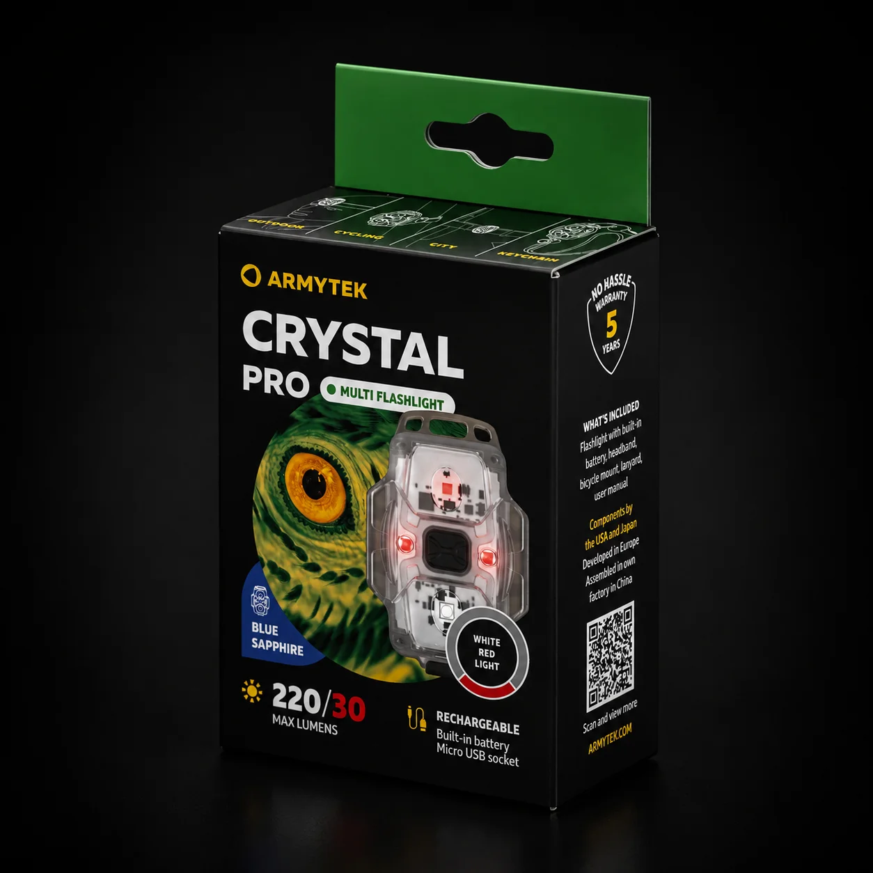 Armytek Crystal Pro Micro-USB Blue (White and red light) 220 lm/30 lm LED Keychain Flashlight